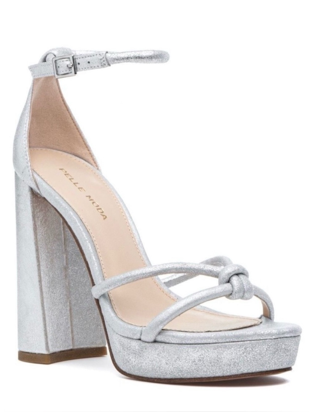 NWT Pelle Moda Gilian ankle strap sandal heel in silver